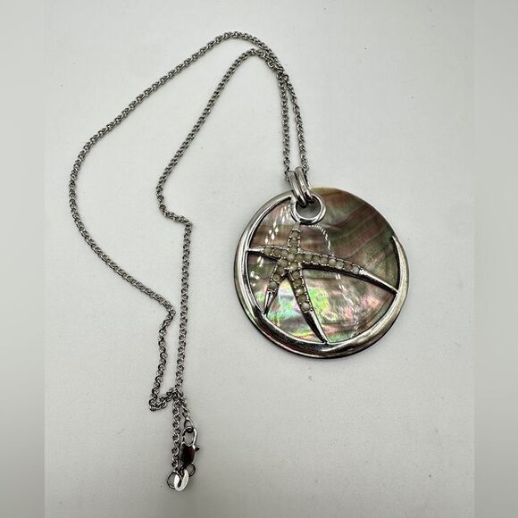 Abalone Shell, Mother of Pearl Cabochon 925 pendant on 18" 18KT, GP necklace! - Picture 6 of 12
